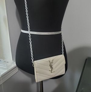SAINT LAURENT YSL Wallet Leather White cream revamped altered on chain mini